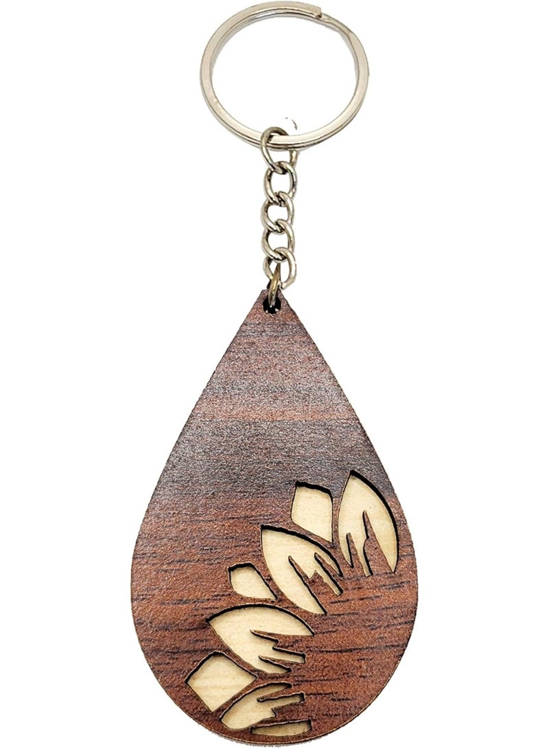 Kipfy Wooden Mountain Design Keychain – Handmade Laser Cut Teardrop Shape Key Ring for Men & Women - Image 1